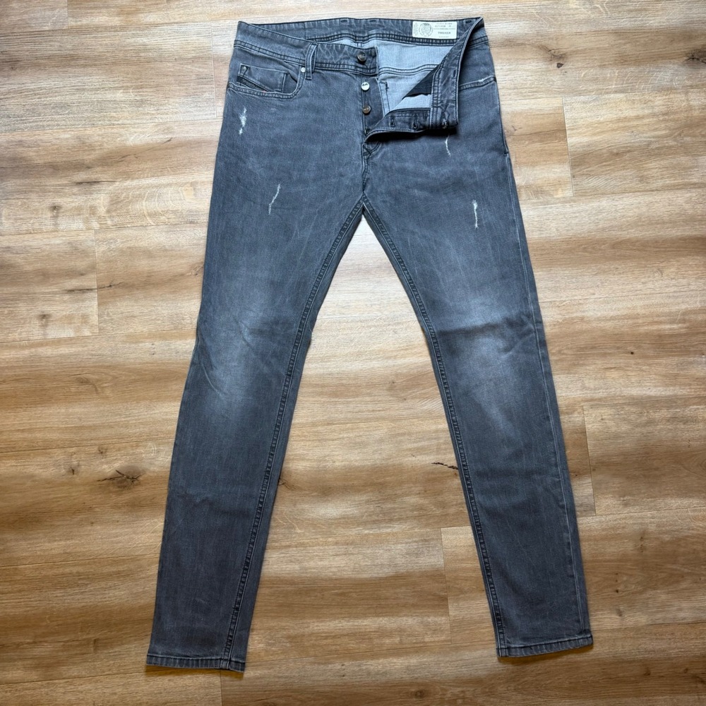 Diesel Troxer Jeans Mens 34x32 Gray Slim Skinny Stretch Denim Distressed RM016
